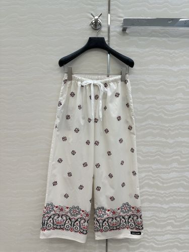 夏に相応しい プリント ワイドパンツ ミュウミュウ パンツ コピー ホワイト