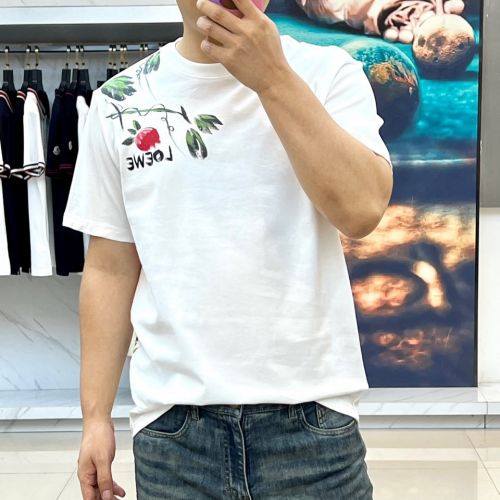 カジュアル プリント クルーネック 半袖Tシャツ ロエベ Tシャツ 偽物 コットン ホワイト