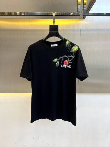 カジュアル プリント クルーネック 半袖Tシャツ ロエベ Tシャツ 偽物 コットン ブラック