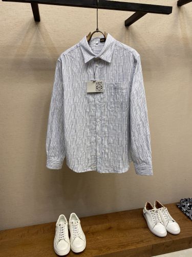 シンプル 上品 コットンブレンド ストライプシャツ ロエベ シャツ 偽物 メンズ