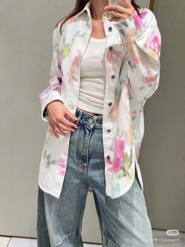 プリント オーバーシャツ デニムシャツ ロエベ シャツ コピー レディース トップス