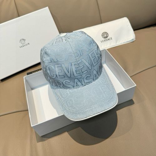 総柄 人気 ヴェルサーチェ キャップ 偽物 ベースボールキャップ ブルー