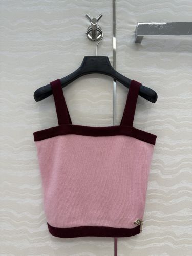 可愛い 配色 カシミヤ タンクトップ シャネル ニット コピー ピンク