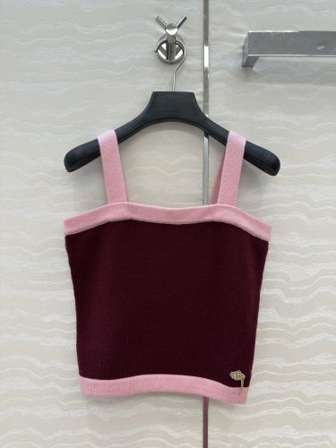 シャネル ニット コピー 可愛い 配色 カシミヤ タンクトップ ワイン