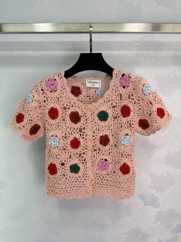 可愛い かぎ編み カーディガン シャネル ニット コピー ショート丈