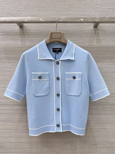 爽やか 配色 ポロ襟 カーディガン シャネル ニット コピー ブルー