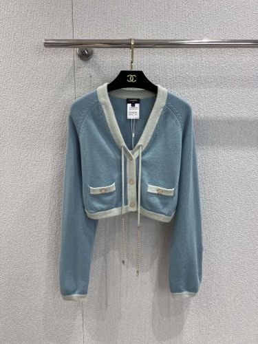 新作！配色 カシミヤ カーディガン シャネル ニット コピー ブルー