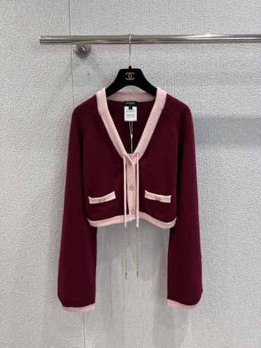 上品 エレガント 配色 シャネル ニット コピー カシミヤ カーディガン レッド