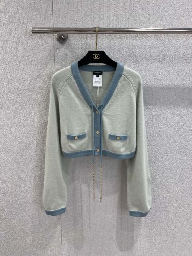 シャネル ニット コピー 爽やか 配色 カシミヤ カーディガン グリーン