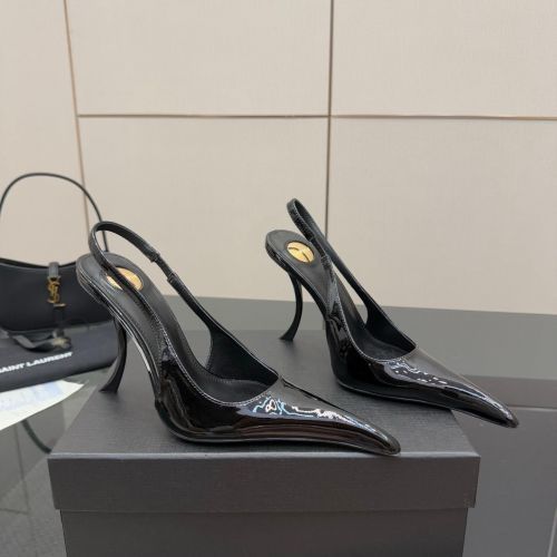 洗練された パテントレザー スリングバックパンプス イヴ・サンローラン サンダル スーパーコピー ブラック