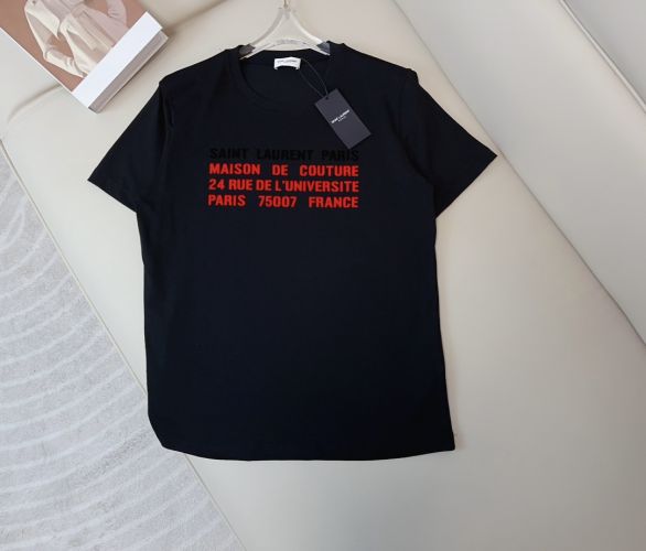 シンプル コットン ロゴTシャツ イヴ・サンローラン Tシャツ コピー ブラック