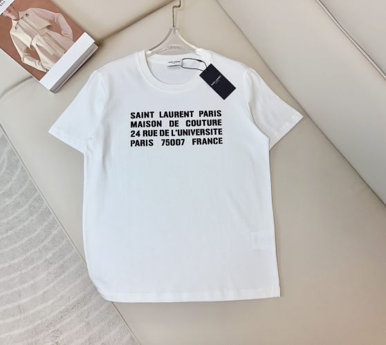 イヴ・サンローラン Tシャツ コピー シンプル コットン ロゴTシャツ ホワイト