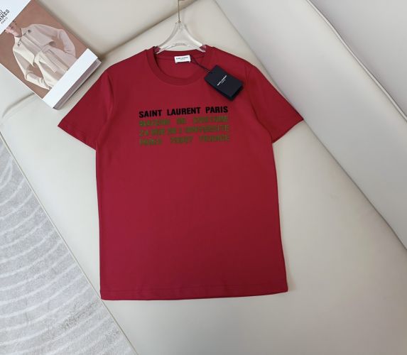 シンプル イヴ・サンローラン Tシャツ コピー コットン ロゴTシャツ レッド