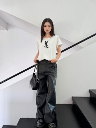 シンプル イヴ・サンローラン Tシャツ コピー カジュアル YSLロゴ 半袖Tシャツ ホワイト