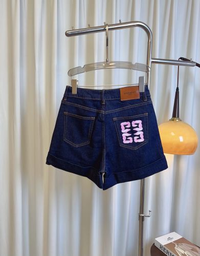 お洒落 ロールアップ ロゴ入り デニムショートパンツ ジバンシィ パンツ コピー ブルー