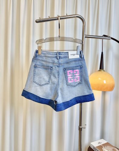 お洒落 ロールアップ ロゴ入り デニムショートパンツ ジバンシィ パンツ コピー ライトブルー
