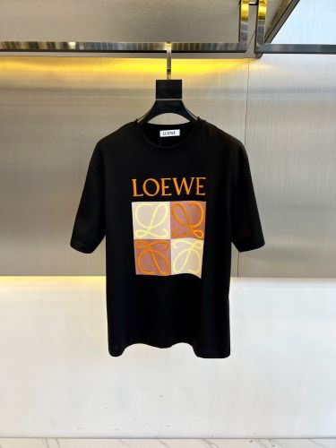 ロエベ Tシャツ コピー お洒落 合わせやすい ロゴTシャツ クルーネック ブラック