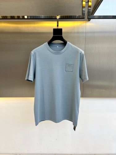 ロエベ Tシャツ 偽物 シンプル クルーネック 半袖Tシャツ ロゴ入り ブルー