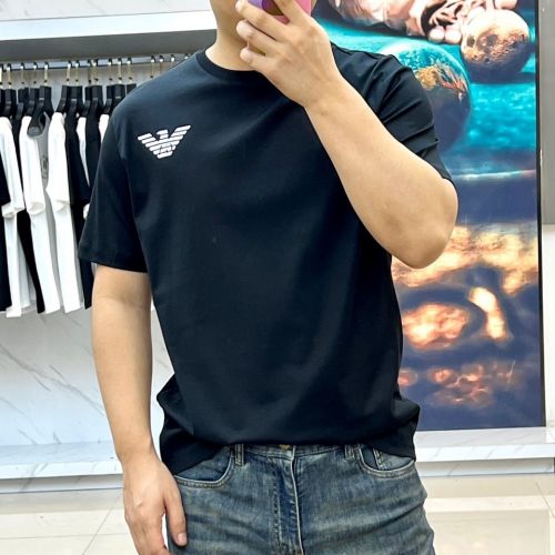 アルマーニ Tシャツ 偽物 カジュアル リラックス クルーネック 半袖Tシャツ ブラック