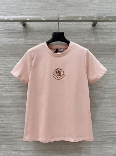 ハート ロゴ刺繍 コットン 半袖Tシャツ モンクレール Tシャツ 偽物 ピンク