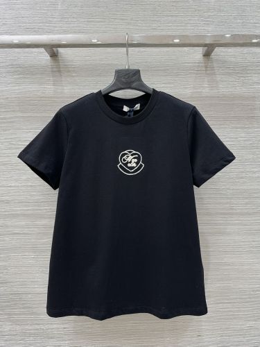 シンプル ハート ロゴ刺繍 モンクレール Tシャツ 偽物 コットン 半袖Tシャツ ブラック