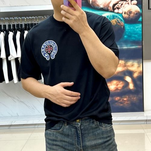 クロムハーツ Tシャツ 偽物 カジュアル プリント クルーネック 半袖Tシャツ ブラック