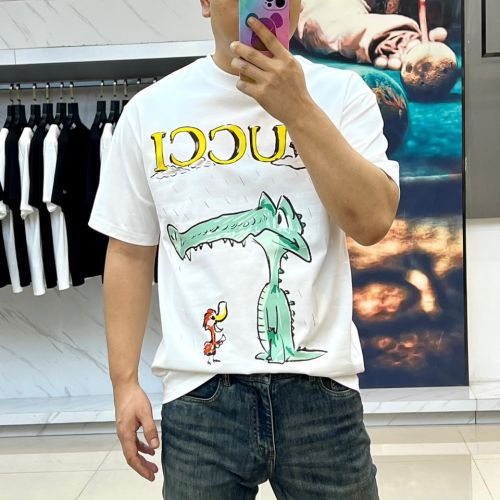 カジュアル プリント クルーネック グッチ Tシャツ 偽物 半袖トップス ホワイト