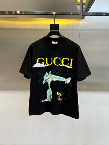 カジュアル プリント クルーネック グッチ Tシャツ 偽物 半袖トップス ブラック