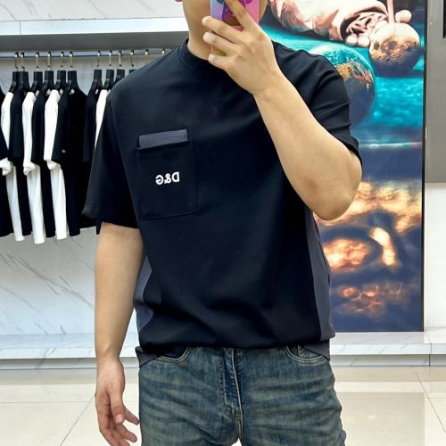 お洒落 切り替え コットン ドルチェ&ガッバーナ Tシャツ 偽物 半袖トップス ブラック