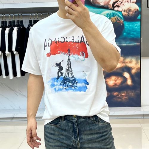 カジュアル プリント バレンシアガ Tシャツ 偽物 クルーネック 半袖トップス ホワイト