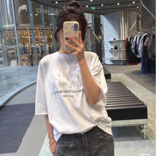 コットン オーバーサイズ ロゴtシャツ アレキサンダーワング Tシャツ コピー ホワイト
