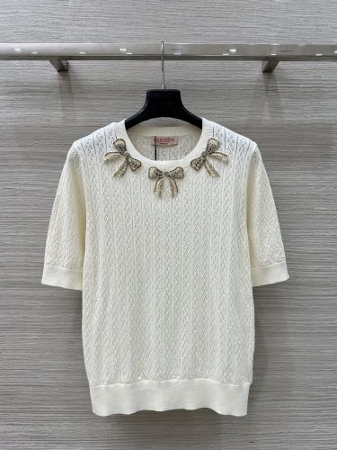 リボン付き コットン トップス ヴァレンティノ ニット 偽物 ベージュ