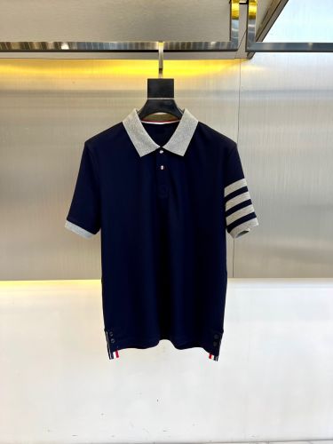 バイカラー コットン 半袖 ポロシャツ トムブラウン Tシャツ 偽物 ネイビー