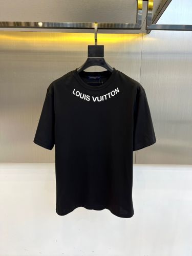 フロントロゴ クルーネック 半袖Tシャツ ルイ・ヴィトン Tシャツ 偽物 コットン ブラック