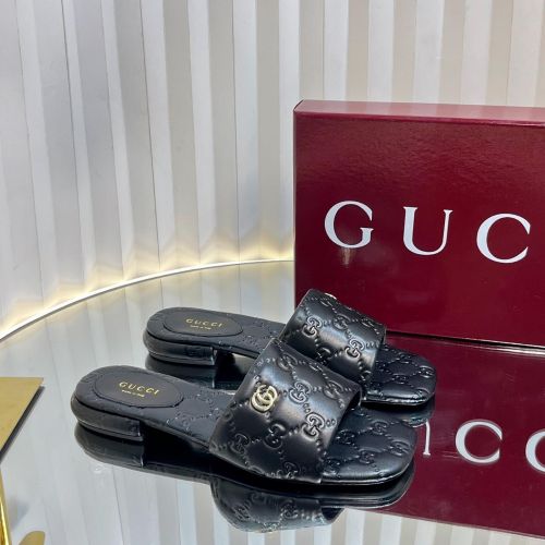 人気 ダブルG付き ウィメンズ スライドサンダル グッチ サンダル スーパーコピー ブラック