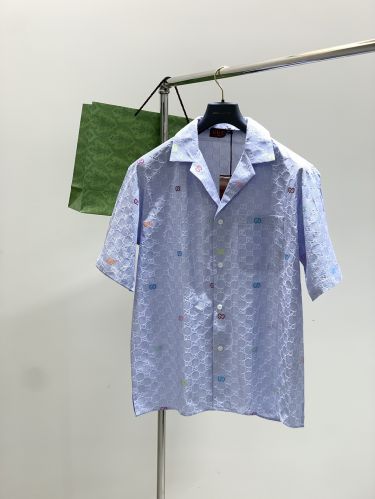 ストライプ コットン ボウリングシャツ グッチ シャツ コピー 半袖トップス