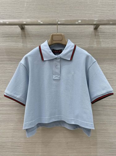 カジュアル ロゴ刺繍 ポロシャツ グッチ Tシャツ コピー コットンピケ ライトブルー