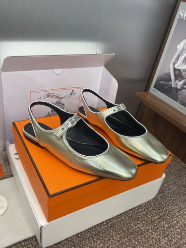 女性らしい エルメス クレオ スリングバック パンプス スーパーコピー エレガント ゴールド