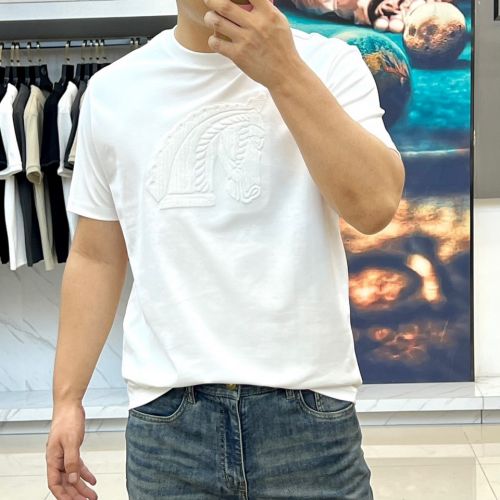 シンプル 上品 コットン クルーネック エルメス Tシャツ 偽物 半袖トップス ホワイト