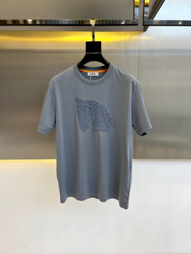 シンプル 上品 コットン クルーネック エルメス Tシャツ 偽物 半袖トップス グレー