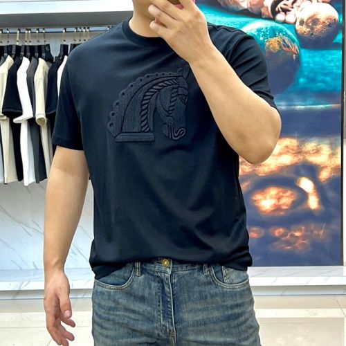 シンプル 上品 コットン クルーネック エルメス Tシャツ 偽物 半袖トップス ブラック