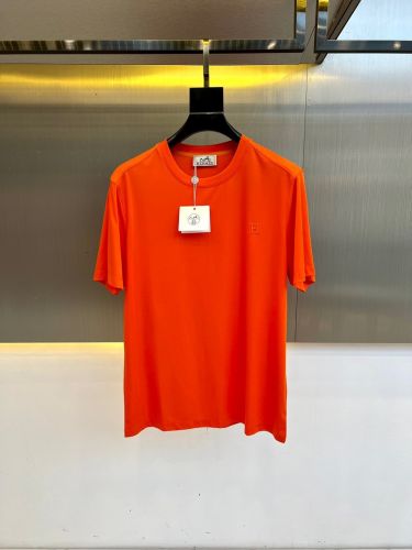 シンプル ロゴ刺繍 クルーネック 半袖Tシャツ エルメス Tシャツ 偽物 オレンジ