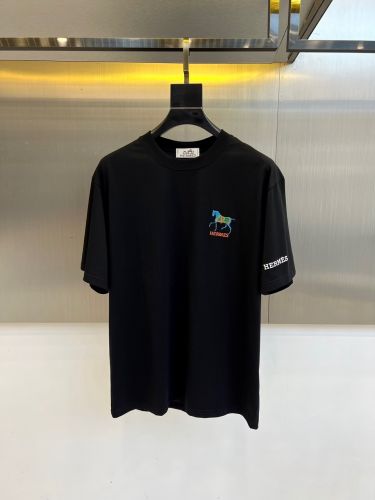 カジュアル 合わせやすい クルーネック エルメス Tシャツ 偽物 半袖Tシャツ ブラック