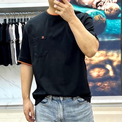 カジュアル リラックス 半袖Tシャツ エルメス Tシャツ 偽物 クルーネック ブラック