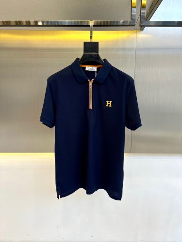 洗練された ハーフジップ ポロシャツ エルメス Tシャツ 偽物 コットンピケ ネイビー