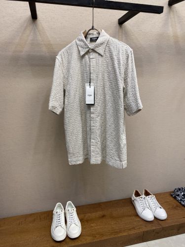 カジュアル 上品 FFジャカード フェンディ シャツ コピー 半袖トップス ベージュ