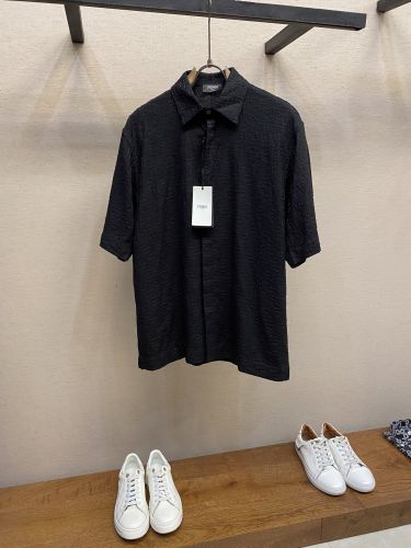 カジュアル 上品 FFジャカード フェンディ シャツ コピー 半袖トップス ブラック