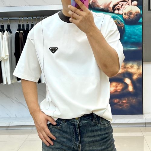 カジュアル リラックス クルーネック プラダ Tシャツ 偽物 コットン ホワイト