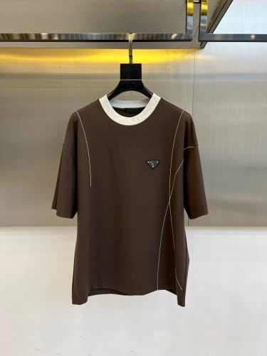 カジュアル リラックス クルーネック プラダ Tシャツ 偽物 コットン ブラウン