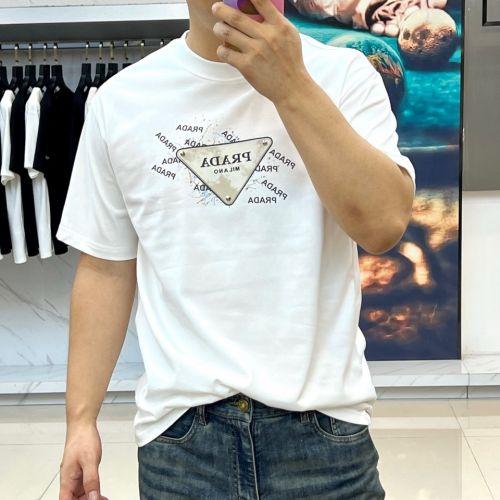 ベーシック クルーネック 半袖Tシャツ プラダ Tシャツ 偽物 コットン ホワイト
